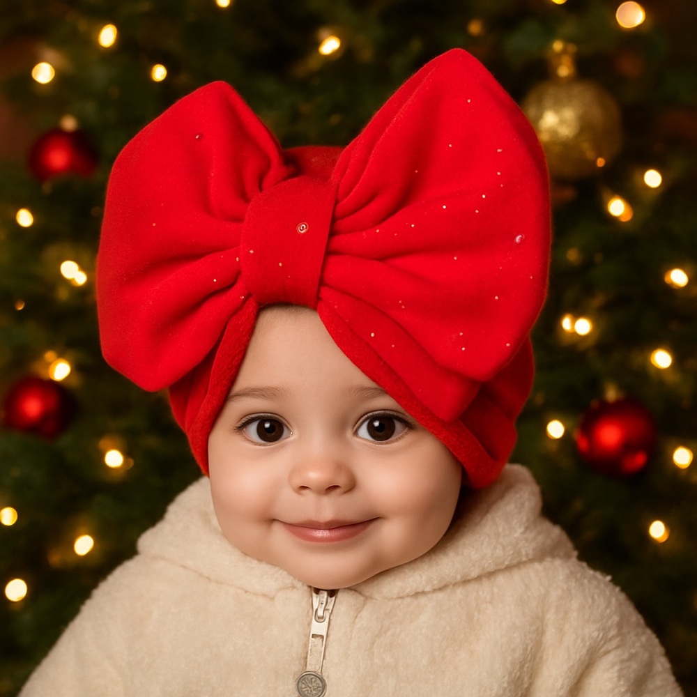 Red Sparkle Christmas Baby Turban Bow Hat | Holiday Christmas hat | gift baby